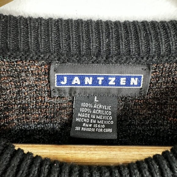 Vtg Jantzen Sweater Mens L Black Multicolor Textured Knit‎ Crewneck Grunge 90s - Picture 6 of 10